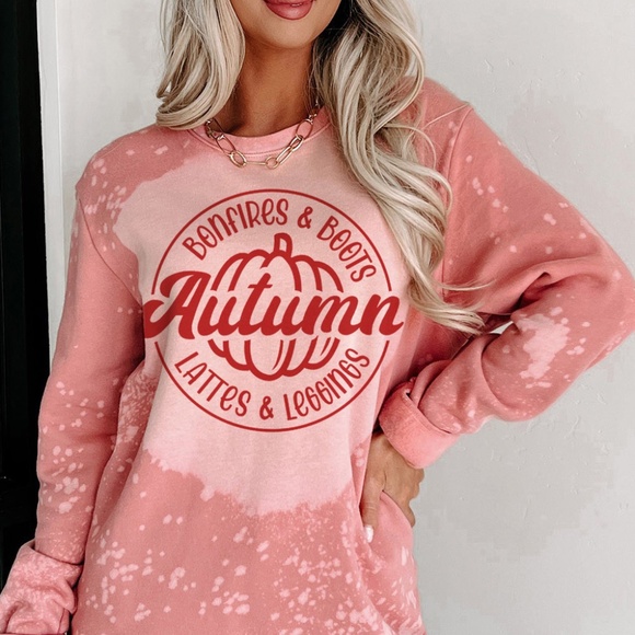 B210 Pink Tye Dye Autumn Pumpkin Graphic Drop Shoulder Sweatshirt - Picture 2 of 3